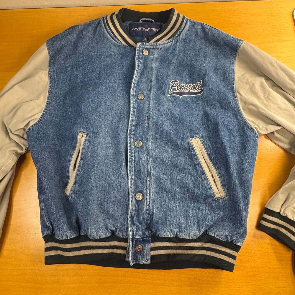 Vintage Pennzoil Denim Varsity Bomber Jacket by Swingster